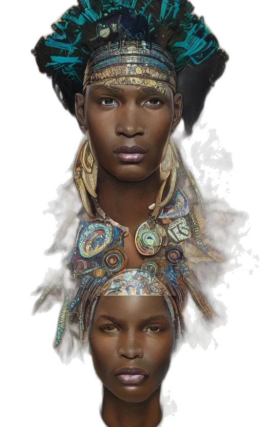jewelry, face, crown, photorealistic, concept art, fantasy art, oil painting, earth tones transparent PNG cut-out