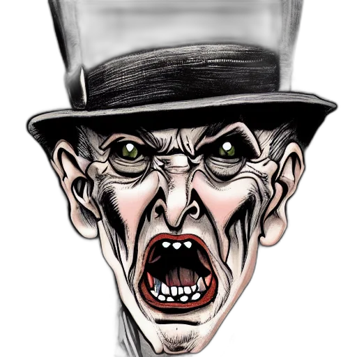 face, hat, mask, creature, cartoon, comic book art, concept art, photorealistic transparent PNG cut-out