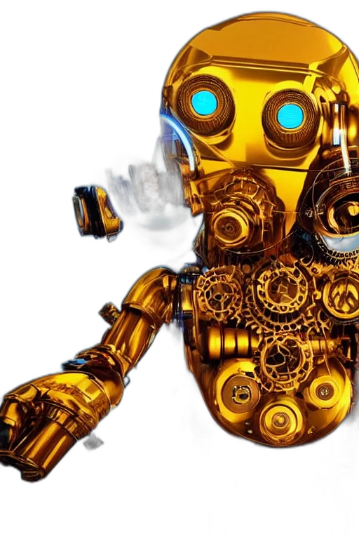 robot, weapon, concept art, 3d render, cyberpunk, golden, portrait, photo transparent PNG cut-out