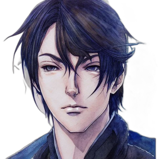 face, staff, jacket, watercolor, photorealistic, concept art, anime, blue transparent PNG cut-out