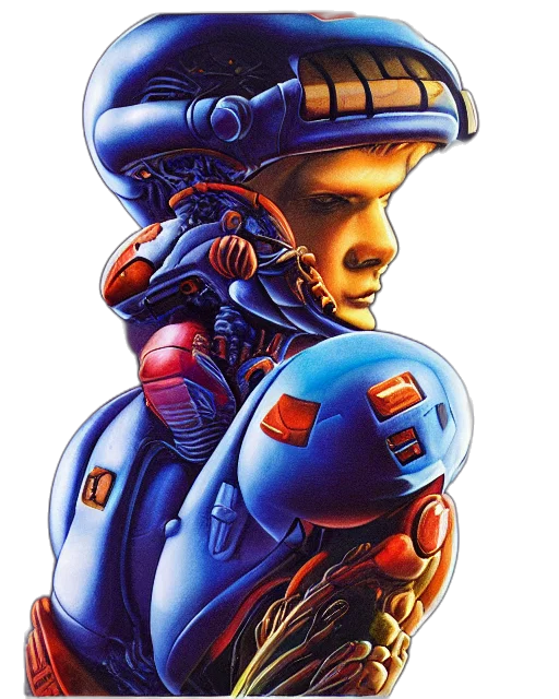 robot, concept art, cyberpunk, pixel art, comic book art, outer space, retro, metroid transparent PNG cut-out