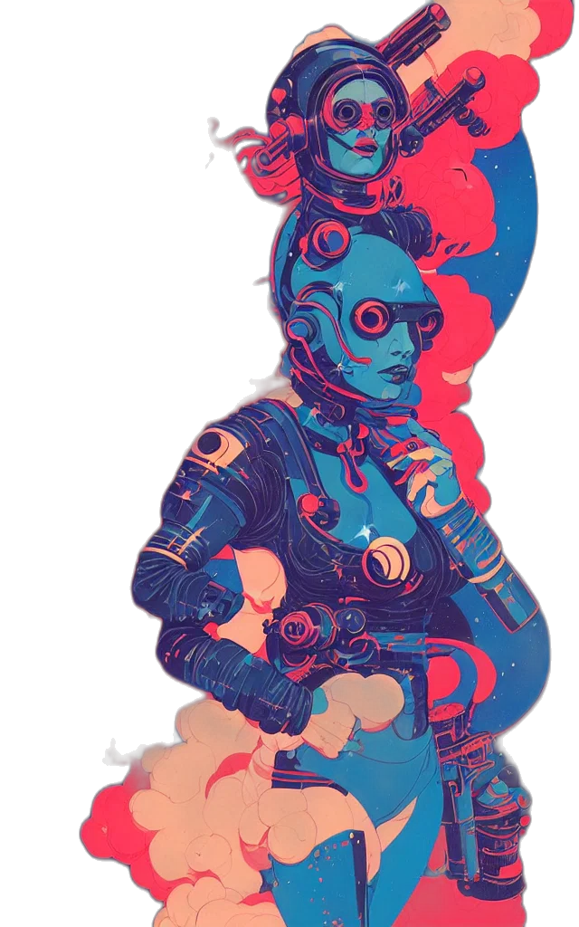 robot, staff, face, weapon, cyberpunk, concept art, comic book art, pixel art transparent PNG cut-out