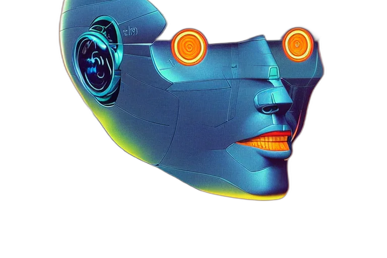 robot, mask, face, creature, 3d render, vaporwave, concept art, cyberpunk transparent PNG cut-out