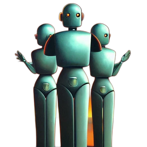robot, staff, concept art, 3d render transparent PNG cut-out