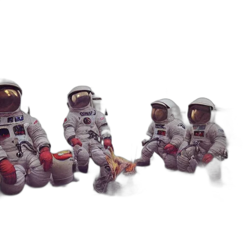 robot, staff, concept art, 3d render, outer space, group, astronauts, sit transparent PNG cut-out