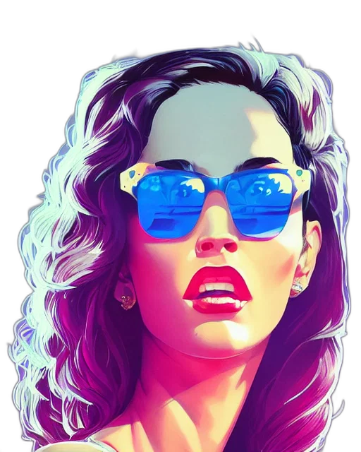 face, comic book art, vaporwave, cartoon transparent PNG cut-out