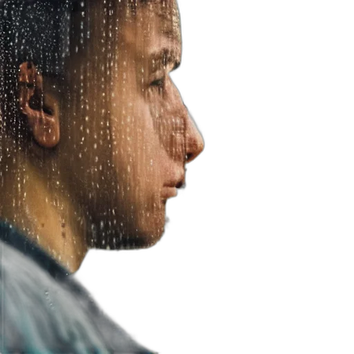 face, umbrella, jacket, hair, photorealistic, concept art, 3d render, rain transparent PNG cut-out
