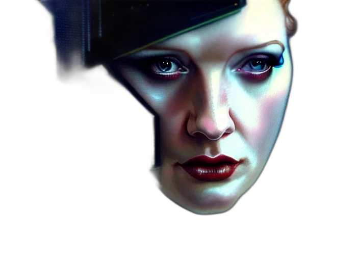 face, mask, hat, robot, photorealistic, cyberpunk, concept art, 3d render transparent PNG cut-out