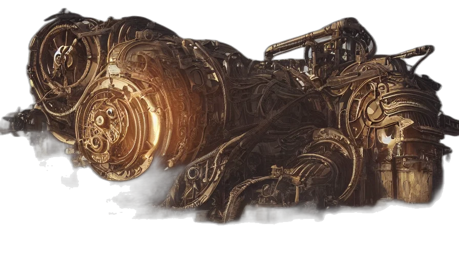 car, robot, weapon, jewelry, concept art, fantasy art, photorealistic, golden transparent PNG cut-out
