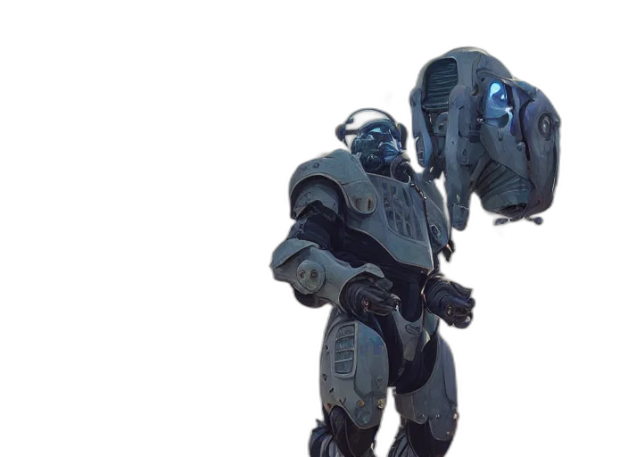 robot, weapon, creature, concept art, 3d render, cyberpunk, outer space, blue transparent PNG cut-out