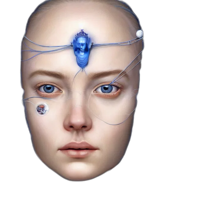 face, mask, jewelry, crown, 3d render, concept art, photorealistic, cyberpunk transparent PNG cut-out