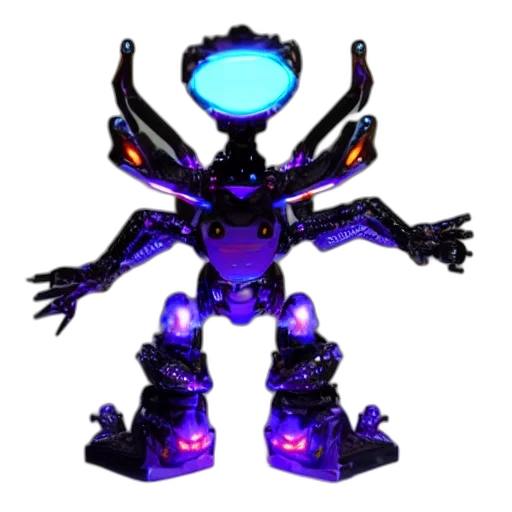 robot, creature, 3d render, concept art, pixel art, vaporwave, neon lights, outer space transparent PNG cut-out