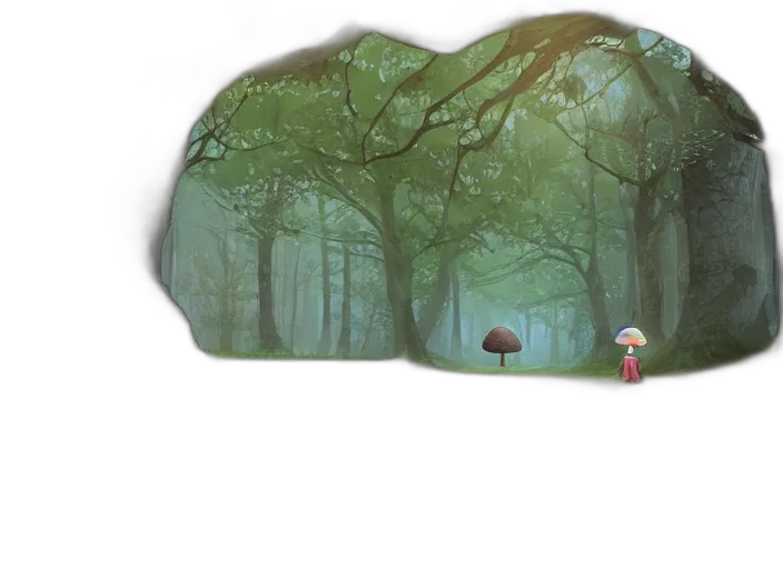 hat, umbrella, concept art, pixel art, fantasy art, 3d render, fog, forest transparent PNG cut-out