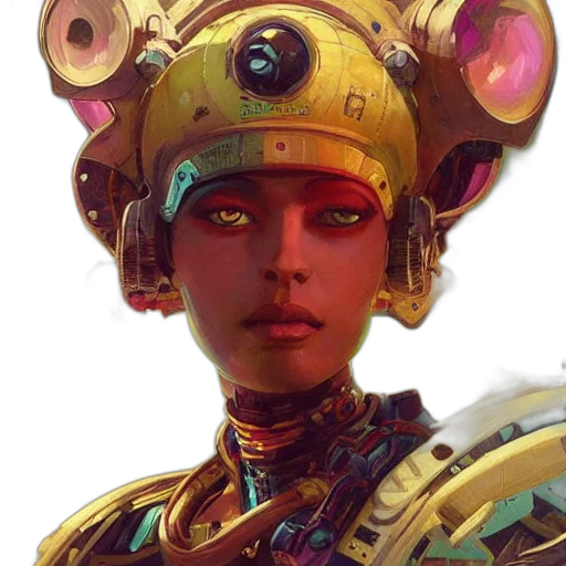 robot, face, mask, staff, concept art, cyberpunk, fantasy art, photorealistic transparent PNG cut-out
