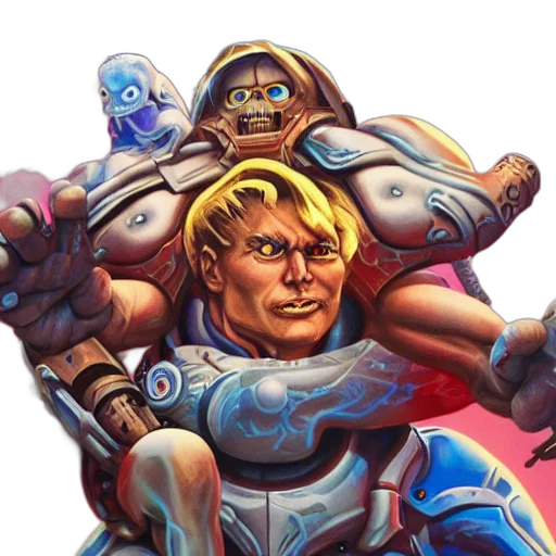 face, robot, staff, weapon, concept art, comic book art, fantasy art, pixel art transparent PNG cut-out