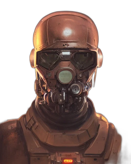 mask, robot, face, weapon, concept art, cyberpunk, comic book art, 3d render transparent PNG cut-out