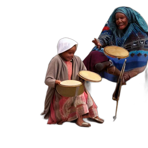 umbrella, 3d render, concept art, photorealistic, babushka, playing, drums, while transparent PNG cut-out