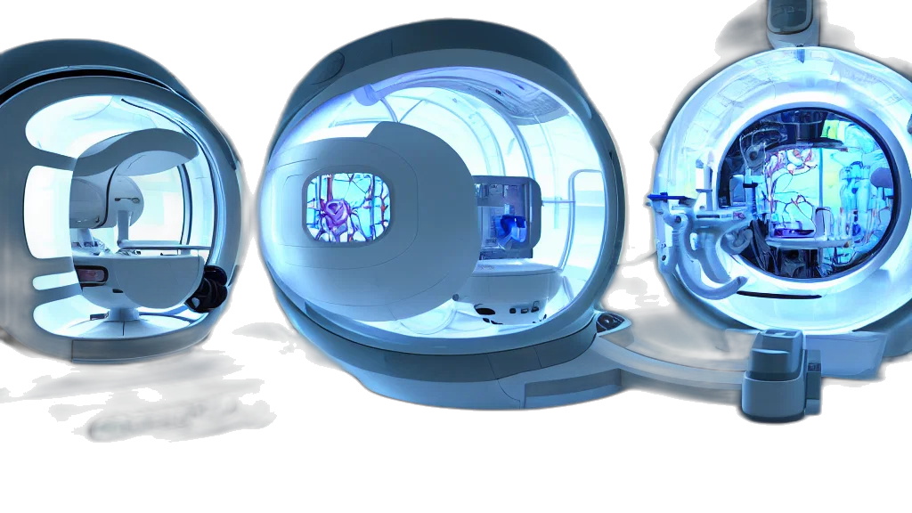 3d render, concept art, futuristic, enclosed, medical, pod, glass, tank transparent PNG cut-out