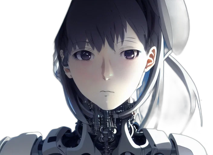 robot, face, mask, weapon, cyberpunk, anime, concept art, 3d render transparent PNG cut-out