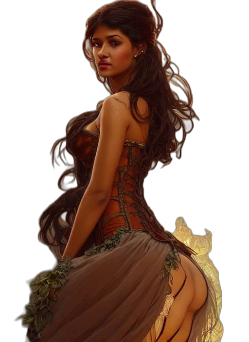dress, fantasy art, concept art, photorealistic, comic book art, fire, earth tones, golden transparent PNG cut-out