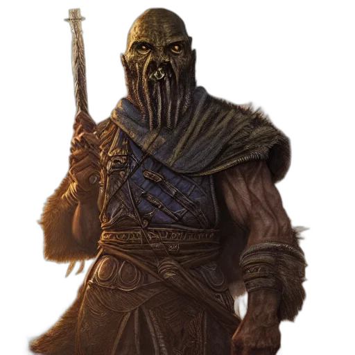 mask, staff, creature, sword, concept art, fantasy art, comic book art, photorealistic transparent PNG cut-out