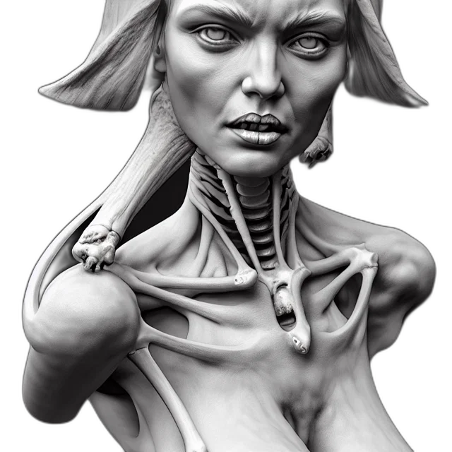 face, concept art, fantasy art, photorealistic, 3d render, bone, statue, woman transparent PNG cut-out