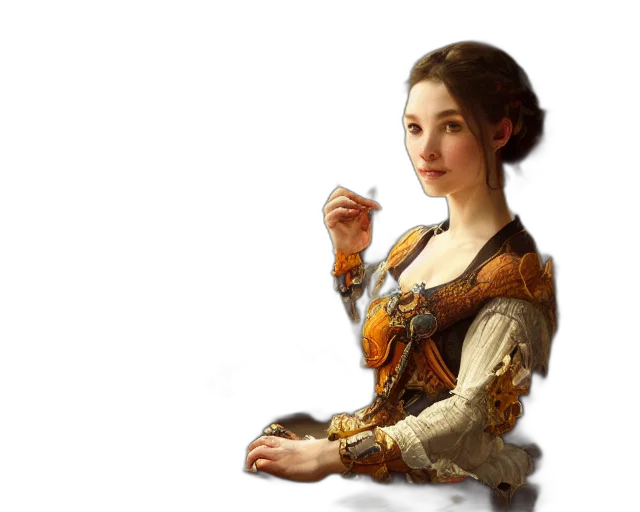 dress, jewelry, staff, face, oil painting, photorealistic, fantasy art, concept art transparent PNG cut-out