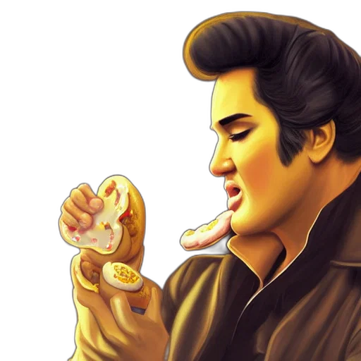 food, photorealistic, cartoon, concept art, comic book art, golden, elvis, eating transparent PNG cut-out