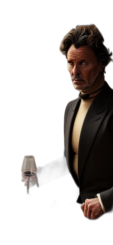 bottle, robot, jacket, staff, concept art, photorealistic, 3d render, comic book art transparent PNG cut-out