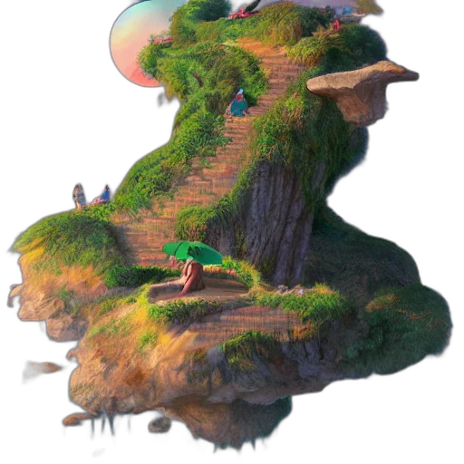 tree, staff, concept art, 3d render, fantasy art, pixel art, forest, fog transparent PNG cut-out