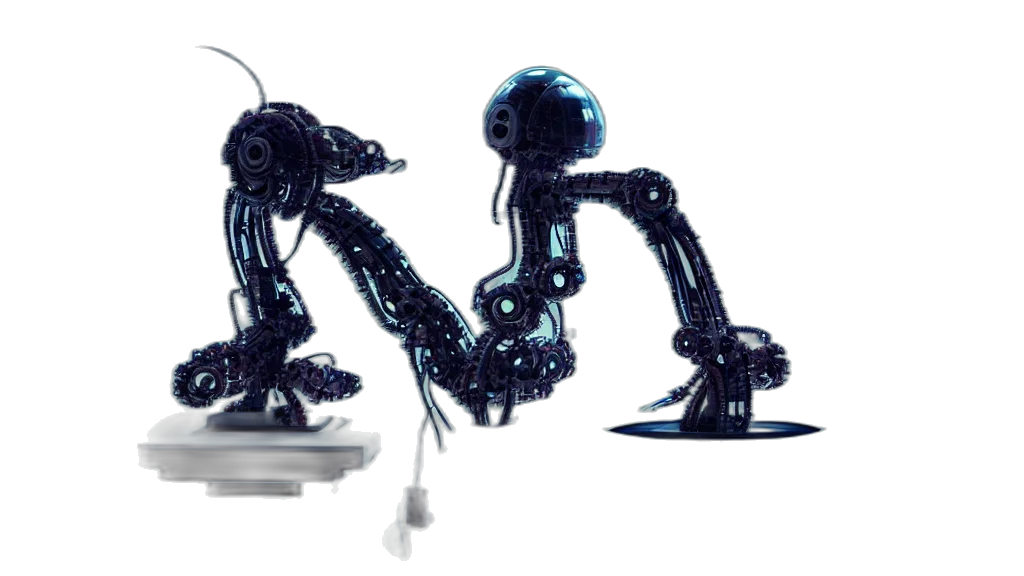 robot, creature, concept art, 3d render, cyberpunk, pixel art, neon lights, outer space transparent PNG cut-out