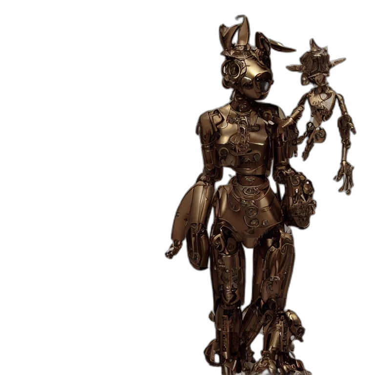 robot, mask, staff, concept art, 3d render, fantasy art, octane, render transparent PNG cut-out