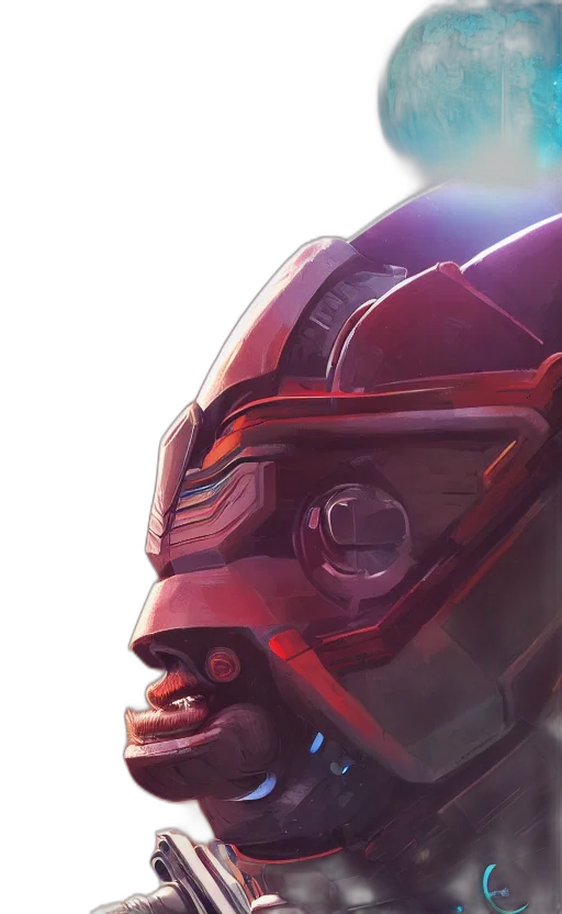 face, robot, mask, concept art, comic book art, cyberpunk, 3d render, red transparent PNG cut-out