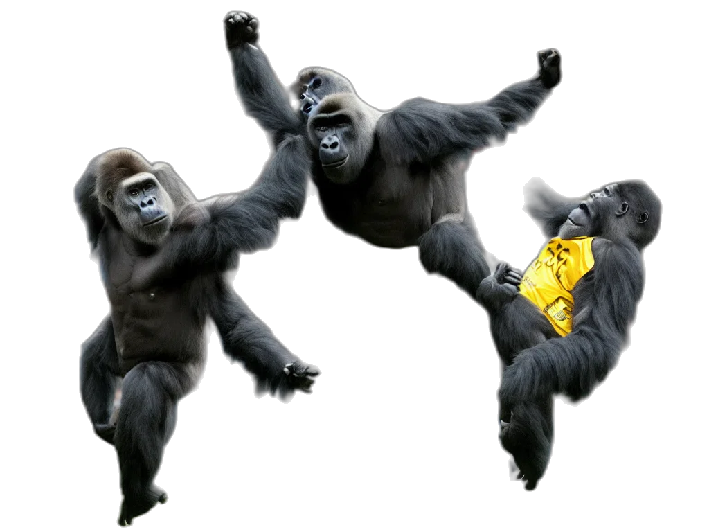 animal, concept art, photorealistic, 3d render, gorilla, jumping, head, ball transparent PNG cut-out