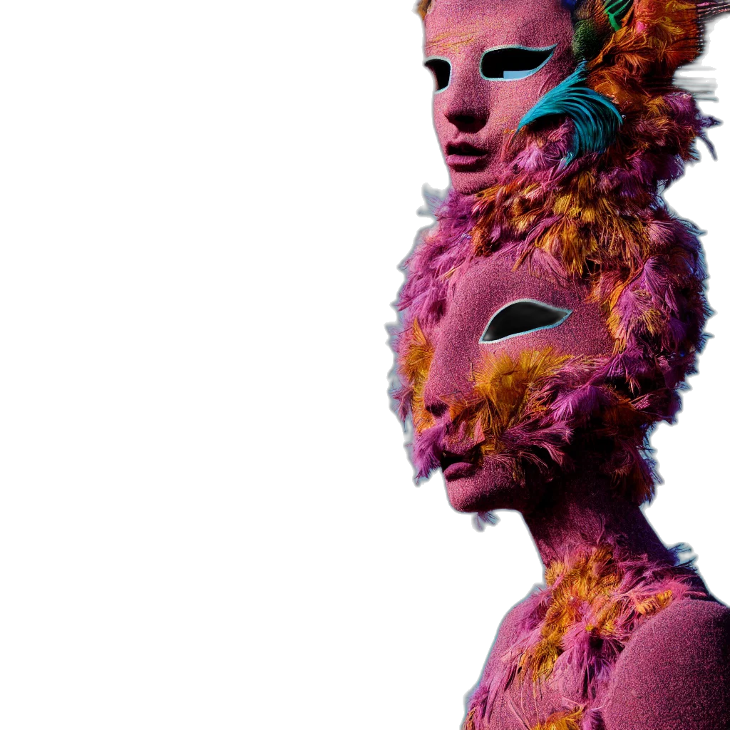 mask, creature, face, crown, 3d render, concept art, vaporwave, photorealistic transparent PNG cut-out