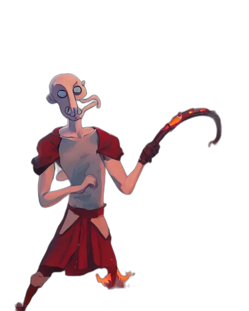 staff, dress, creature, mask, concept art, fantasy art, pixel art, watercolor transparent PNG cut-out