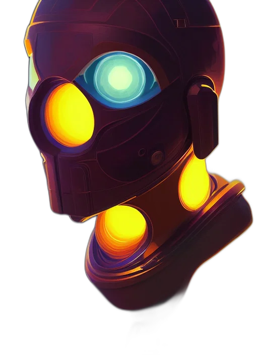 robot, mask, weapon, face, concept art, 3d render, cyberpunk, comic book art transparent PNG cut-out