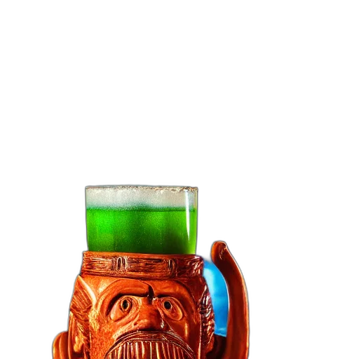 bottle, robot, mask, staff, 3d render, closeup, photorealistic, photograph transparent PNG cut-out