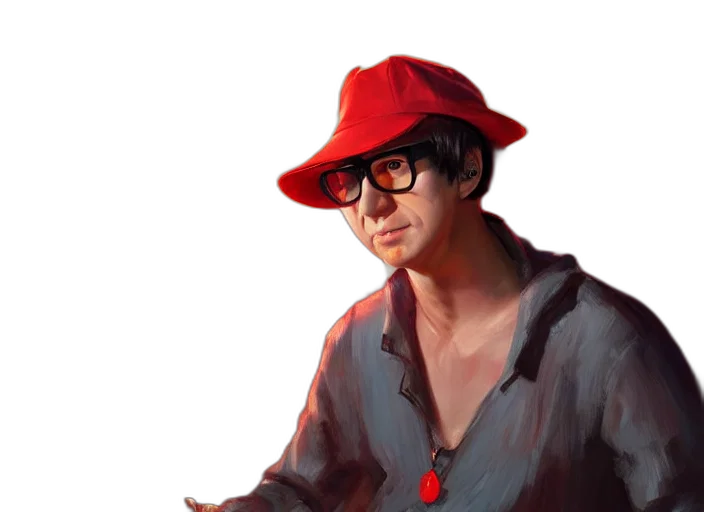 hat, jacket, face, staff transparent PNG cut-out