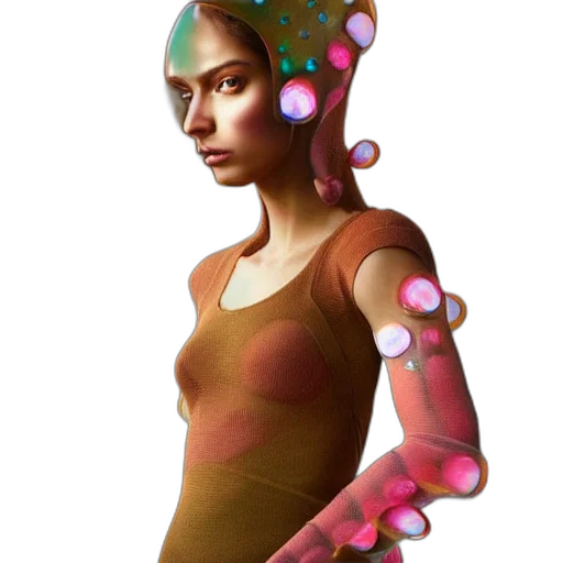 robot, jewelry, dress, concept art, 3d render, fantasy art, photorealistic, close transparent PNG cut-out