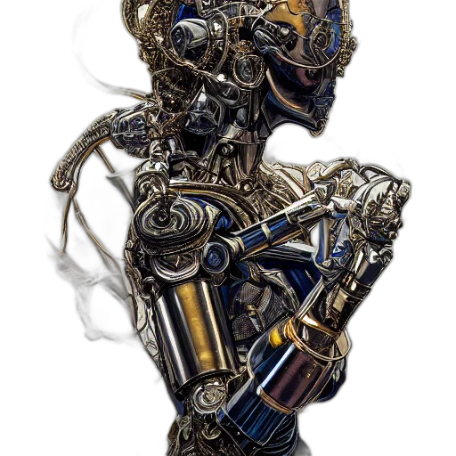 robot, jewelry, mask, staff, cyberpunk, concept art, 3d render, fantasy art transparent PNG cut-out