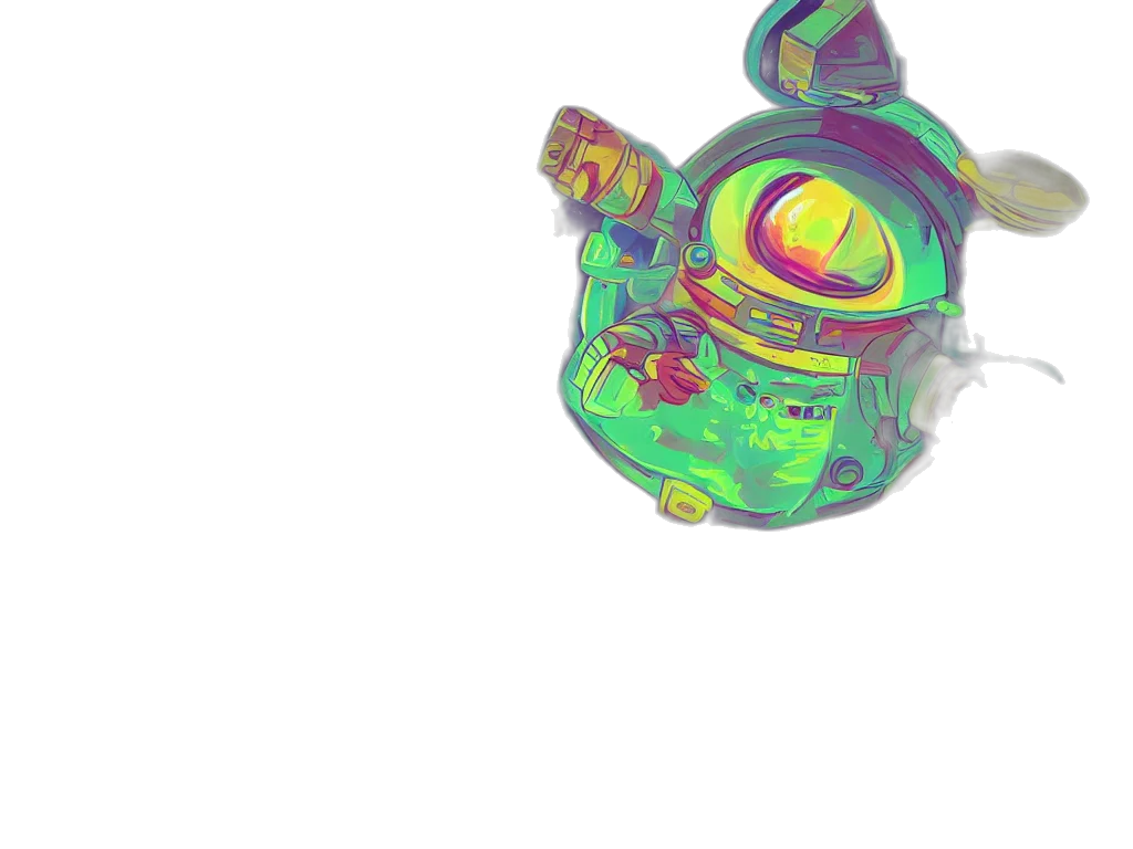 robot, mask, bottle, creature, pixel art, 3d render, concept art, vaporwave transparent PNG cut-out