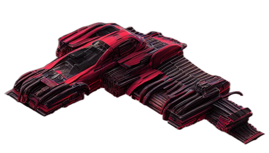 car, weapon, jacket, shoes, 3d render, concept art, cyberpunk, red transparent PNG cut-out