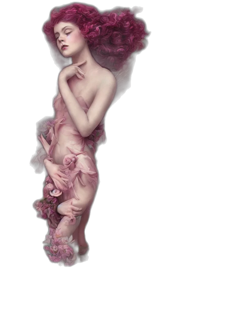 dress, hair, creature, concept art, fantasy art, photorealistic, watercolor, red transparent PNG cut-out