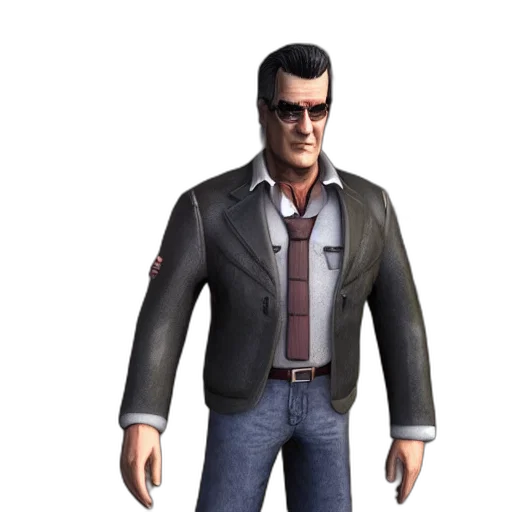jacket, 3d render, concept art, cartoon, screenshot, bruce, campbell, resident transparent PNG cut-out