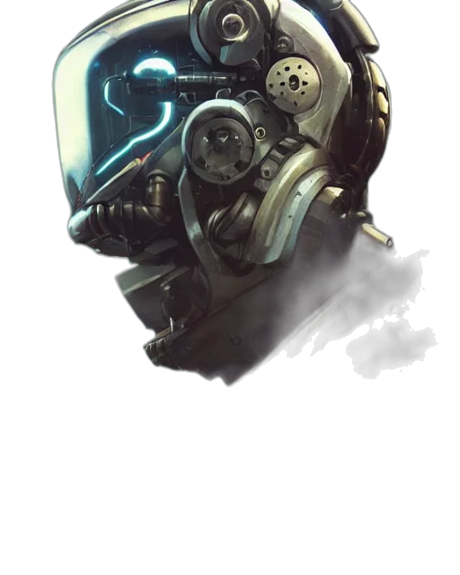 robot, mask, face, weapon, concept art, cyberpunk, fantasy art, comic book art transparent PNG cut-out