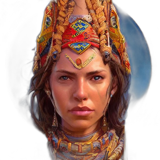 face, crown, staff, jewelry, fantasy art, concept art, photorealistic, oil painting transparent PNG cut-out