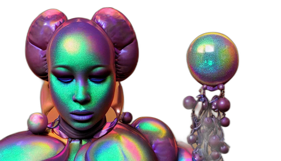 robot, 3d render, cyberpunk, concept art, vaporwave, neon lights, outer space, neon transparent PNG cut-out