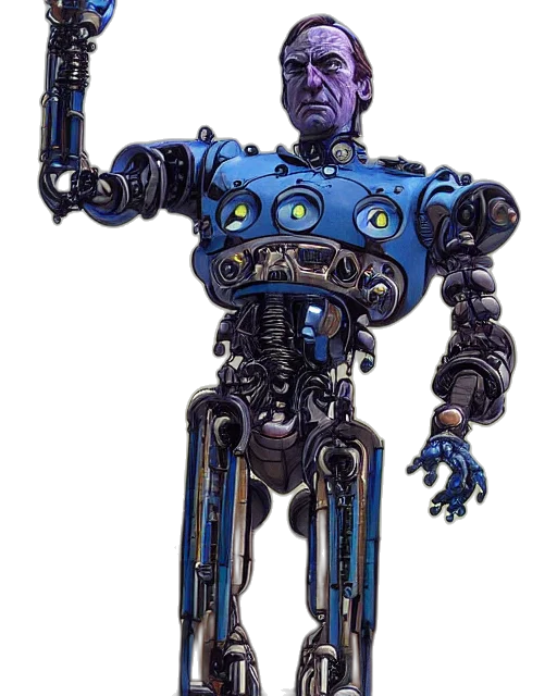 robot, staff, weapon, concept art, cyberpunk, 3d render, portrait, saul transparent PNG cut-out