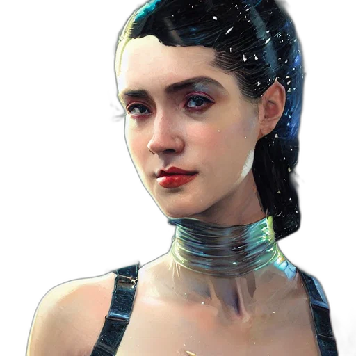 robot, face, staff, jewelry, concept art, fantasy art, cyberpunk, photorealistic transparent PNG cut-out